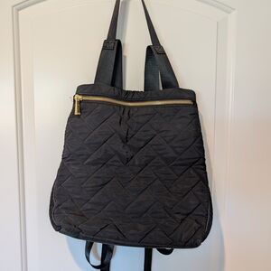 Athleta Quilted Black Nylon Backpack with Gold Zipper